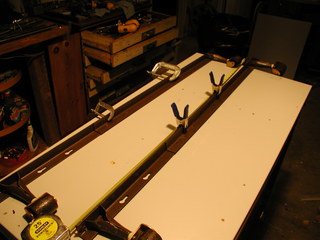 bed frame angle iron clamped for drilling